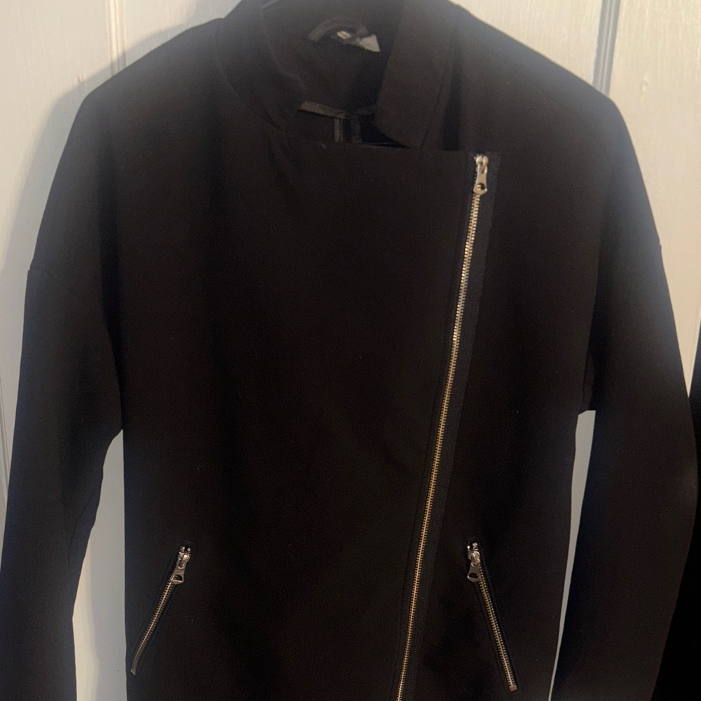 Divided Black Asymmetrical Zip Blazer